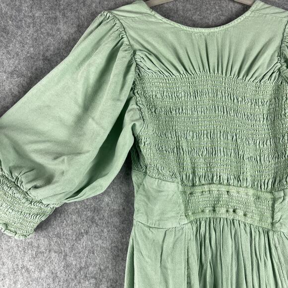 Free People String Of Hearts Maxi Dress Womens Small Green Smocked Boho Peasant - Picture 14 of 16